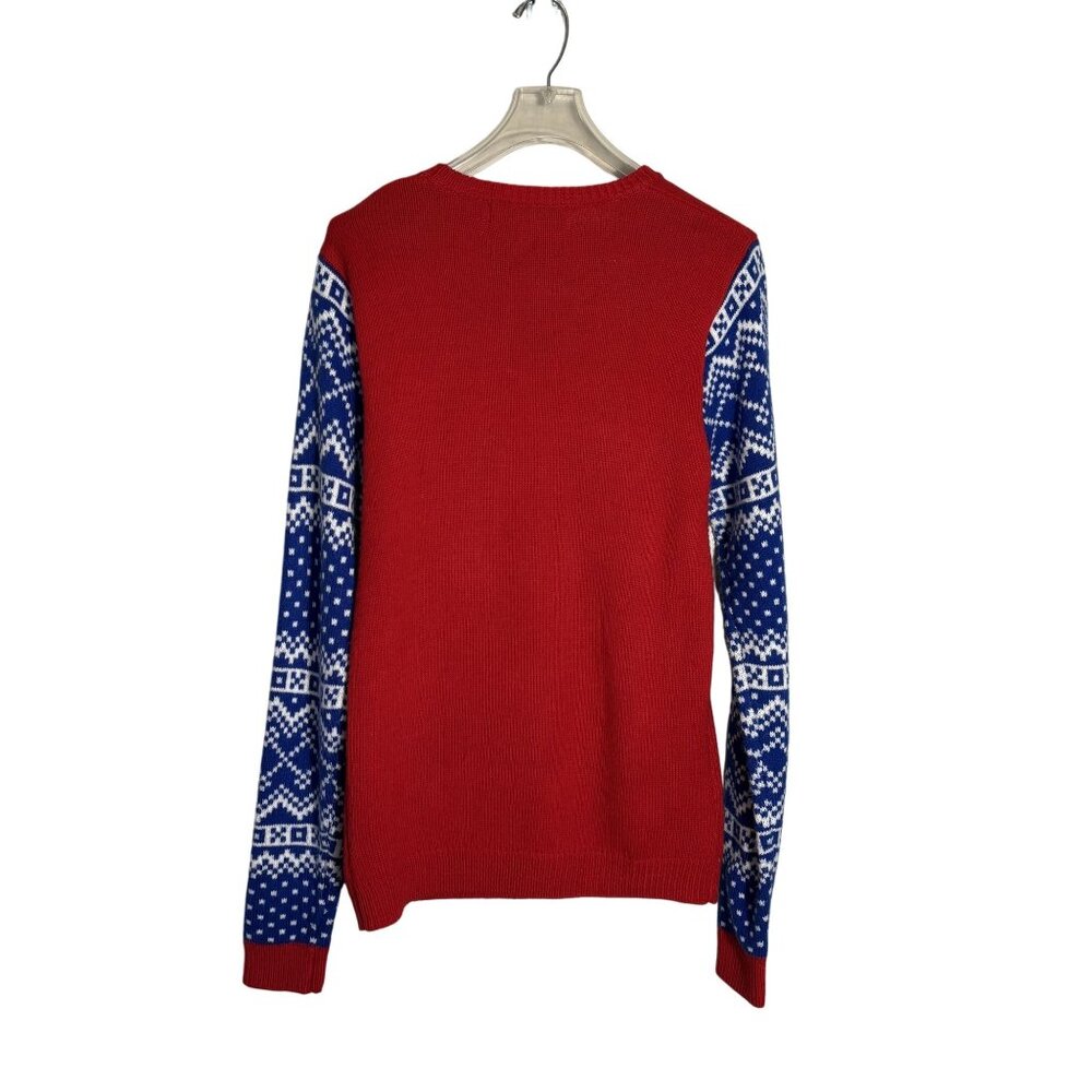 Funny Christmas Sweater With Reindeer Wearing Sunglasses & Santa Hat Red - Picture 3 of 8